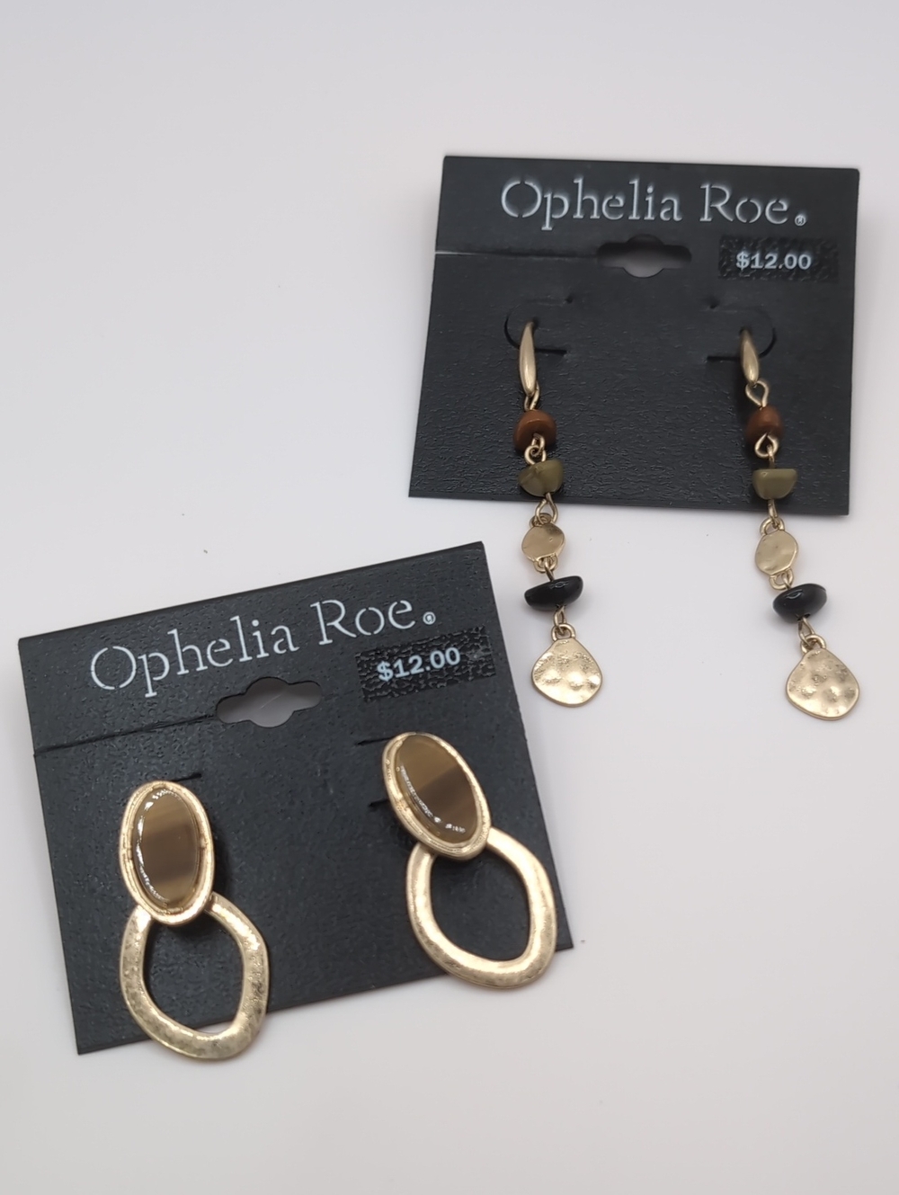 OPHELIA ROE 2 Pair Goldtone Earthtone Earrings NWT $24
